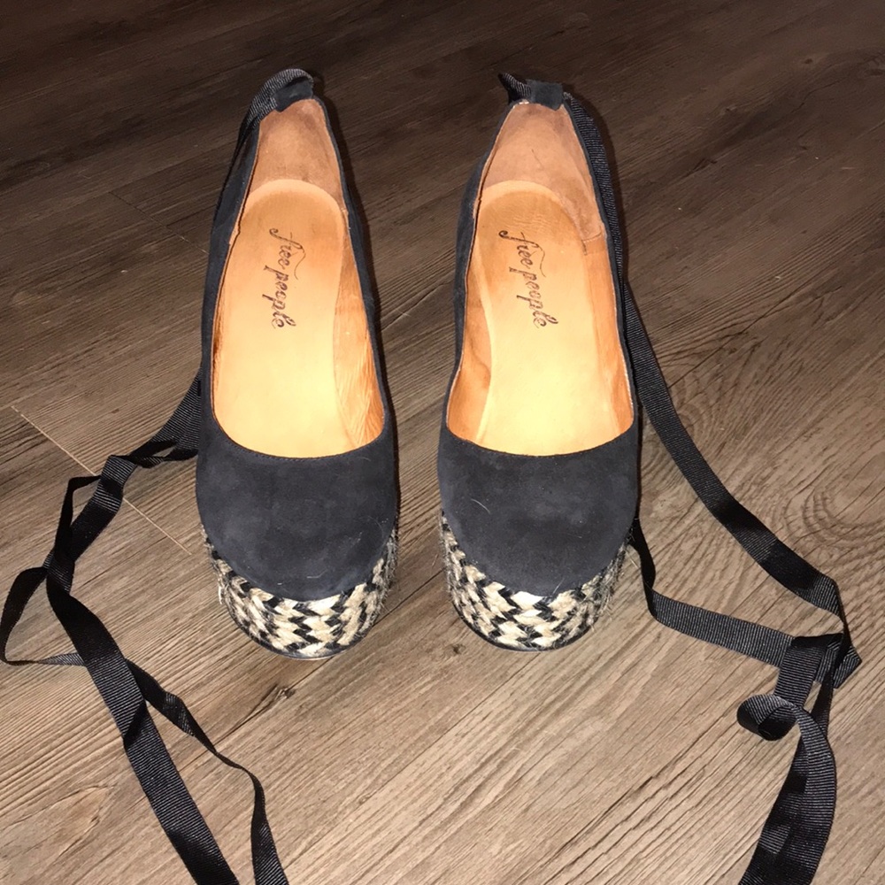 Free People black lace up wedges